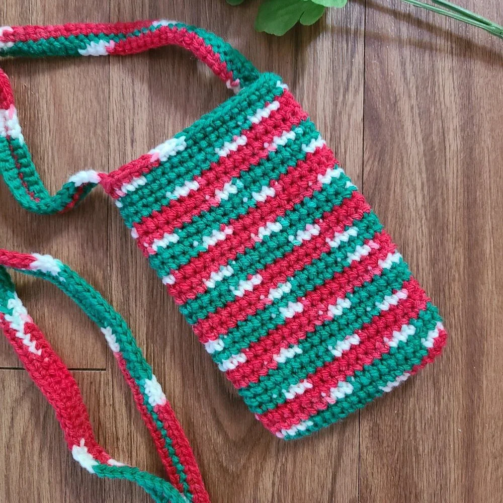 Handmade Hand Crochet Cell Phone Case Holder Crossbody Bag, New